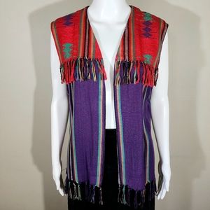 VTG SCOTT TAYLOR Open Fringed Aztec Tapestry Vest